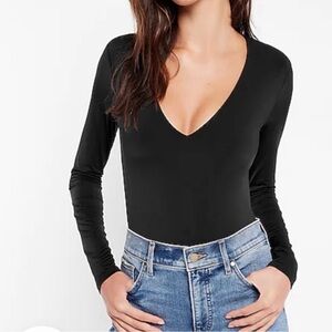 Express Black V-Neck Long Sleeve Top